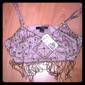 Crop top beaded beige